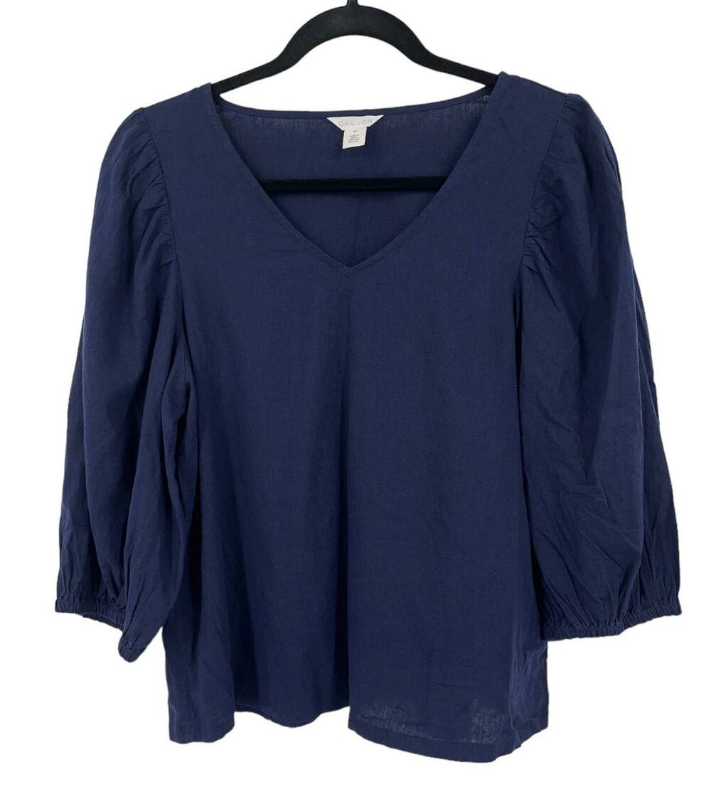 Caslon Top linen puff sleeve navy blue X-Small XS